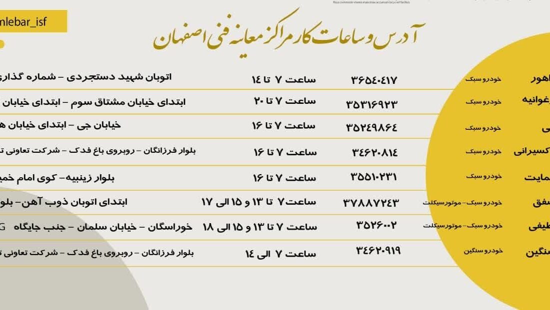 آغاز به کار مراکز معاینه فنی خودروهای اصفهان از ساعت ۷ صبح